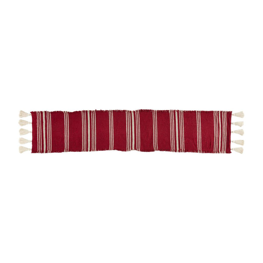Cream & Red Stripe Ponchaa Runner with Cream Tassels