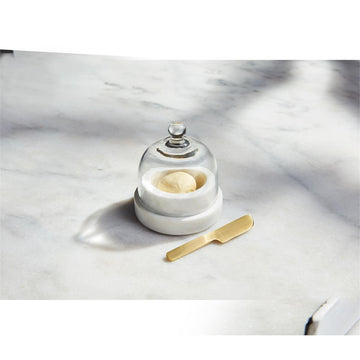 Marble & Glass Butter Keeper with Brass Spreader
