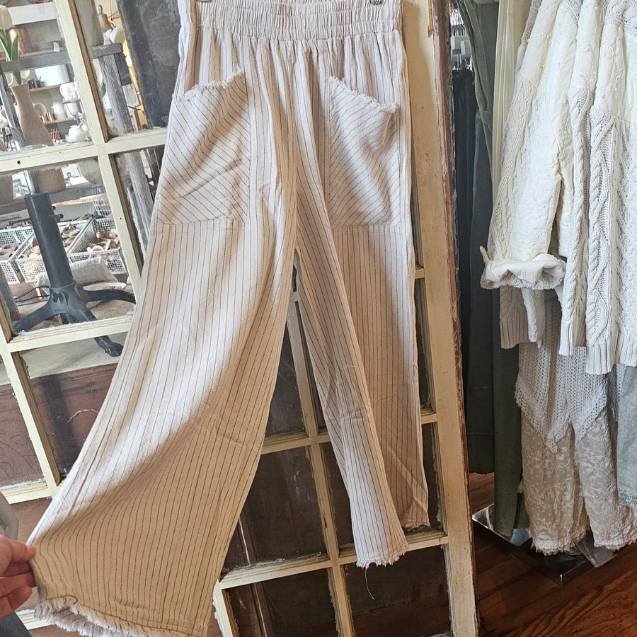 Linen Stripe Frayed Edge Pants