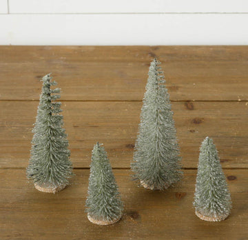 Set of 4 Glittered Bottle Brush Trees - Dark Green