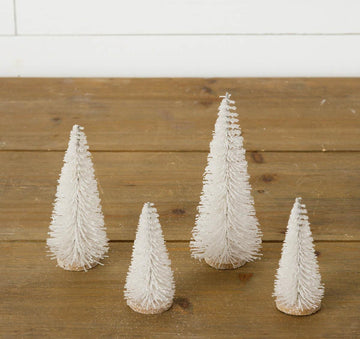 Set of 4 Glittered Bottle Brush Trees - White