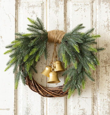Evergreen Wreath with Brass Bellsh