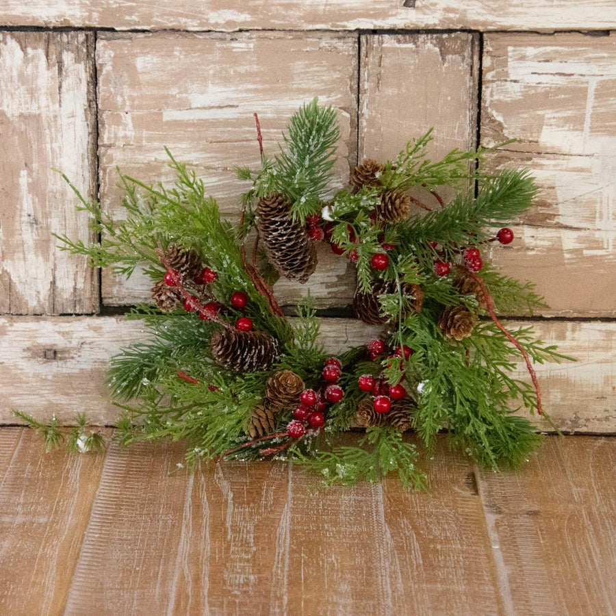 Iced Evergreen Ring with Berries & Pinecones