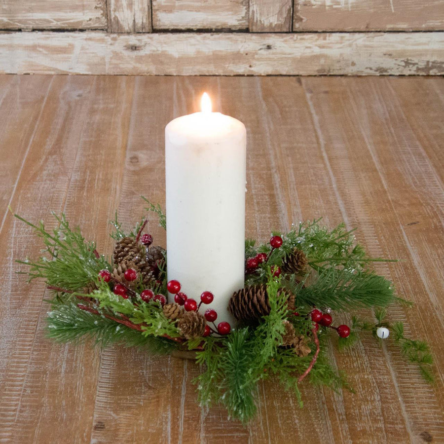 Iced Evergreen Ring with Berries & Pinecones