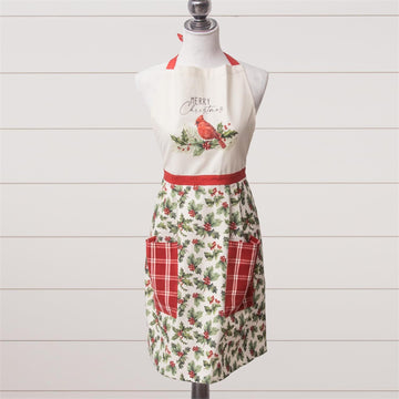 Cardinal & Holly Cotton Apron