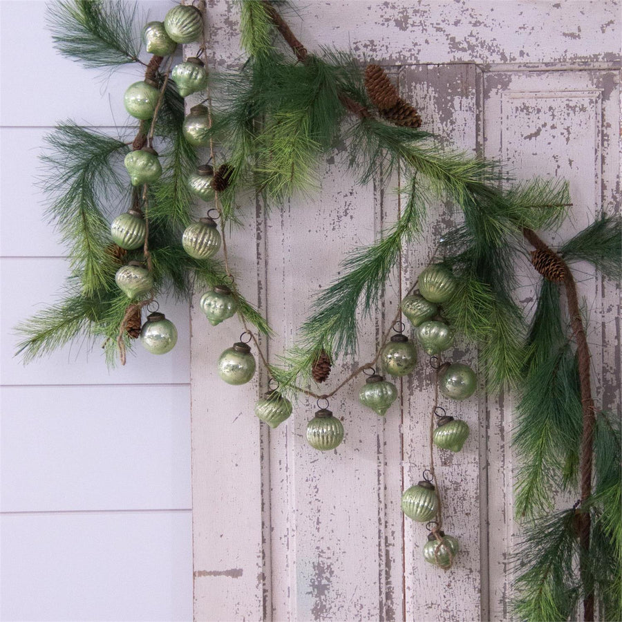 Mercury Glass Ornament Garland - Green