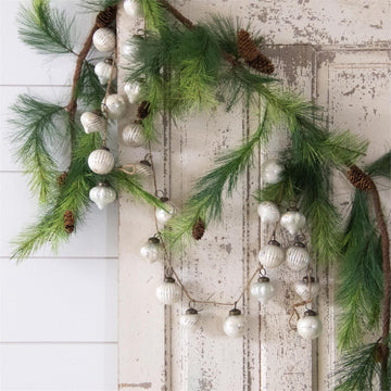 Mercury Glass Ornament Garland - White