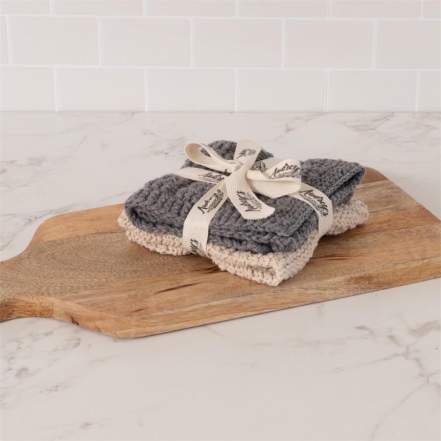 Gray & Cream Knitted Dish Cloth Pair