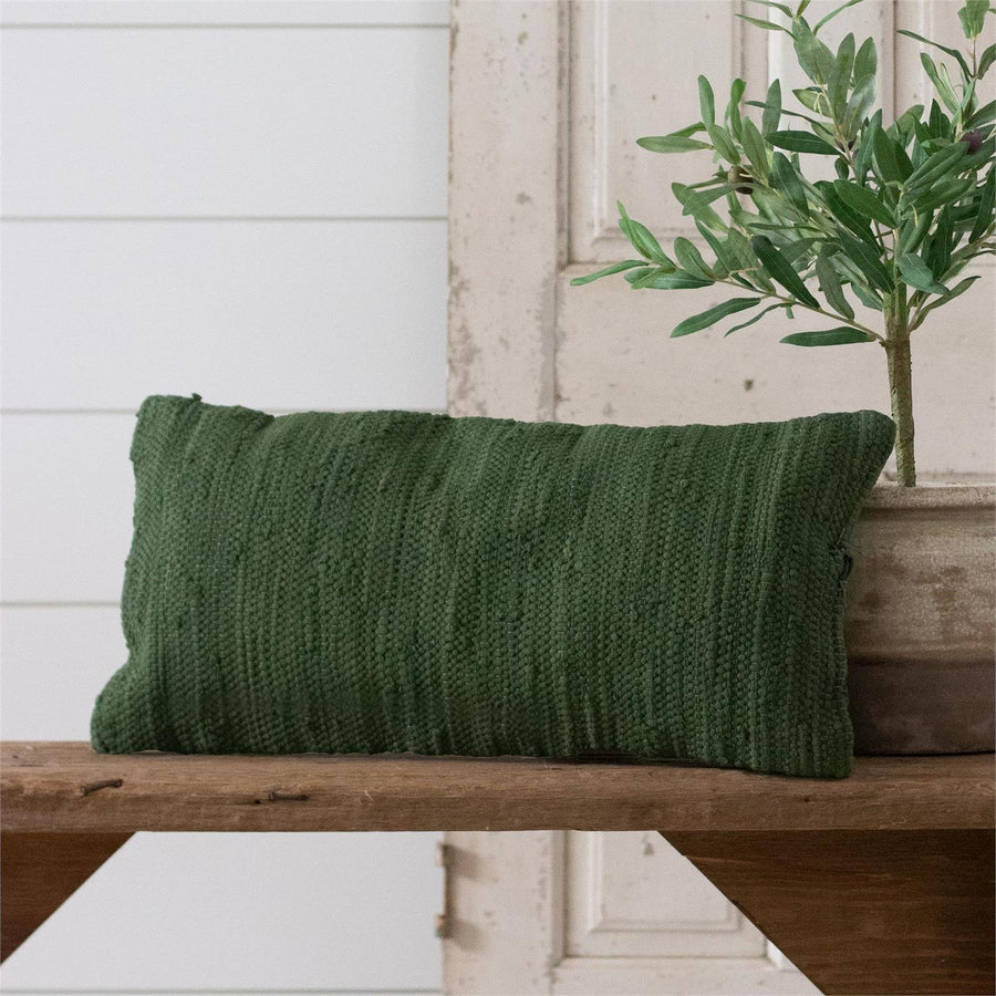 Green Chindi Weave Lumbar Pillow