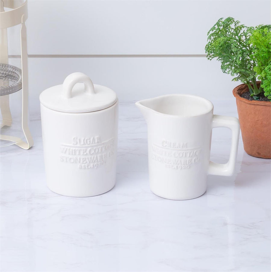 White Cottage Cream & Sugar Set