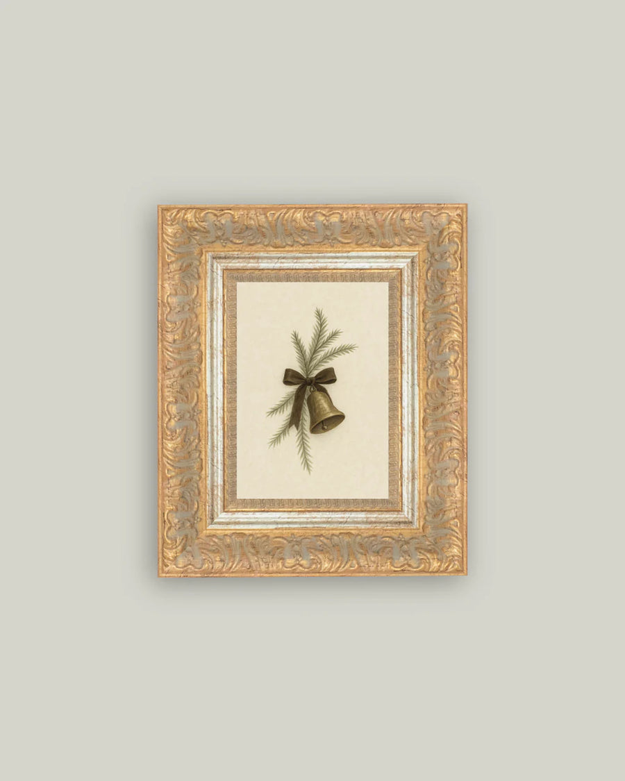 Antique Style Framed Print - Brass Bell with Pine