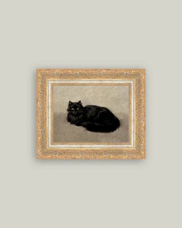 Antique Style Framed Print - Black Cat 12x10