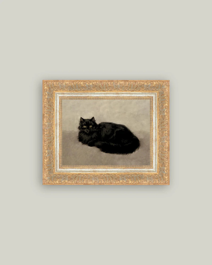 Antique Style Framed Print - Black Cat 12x10
