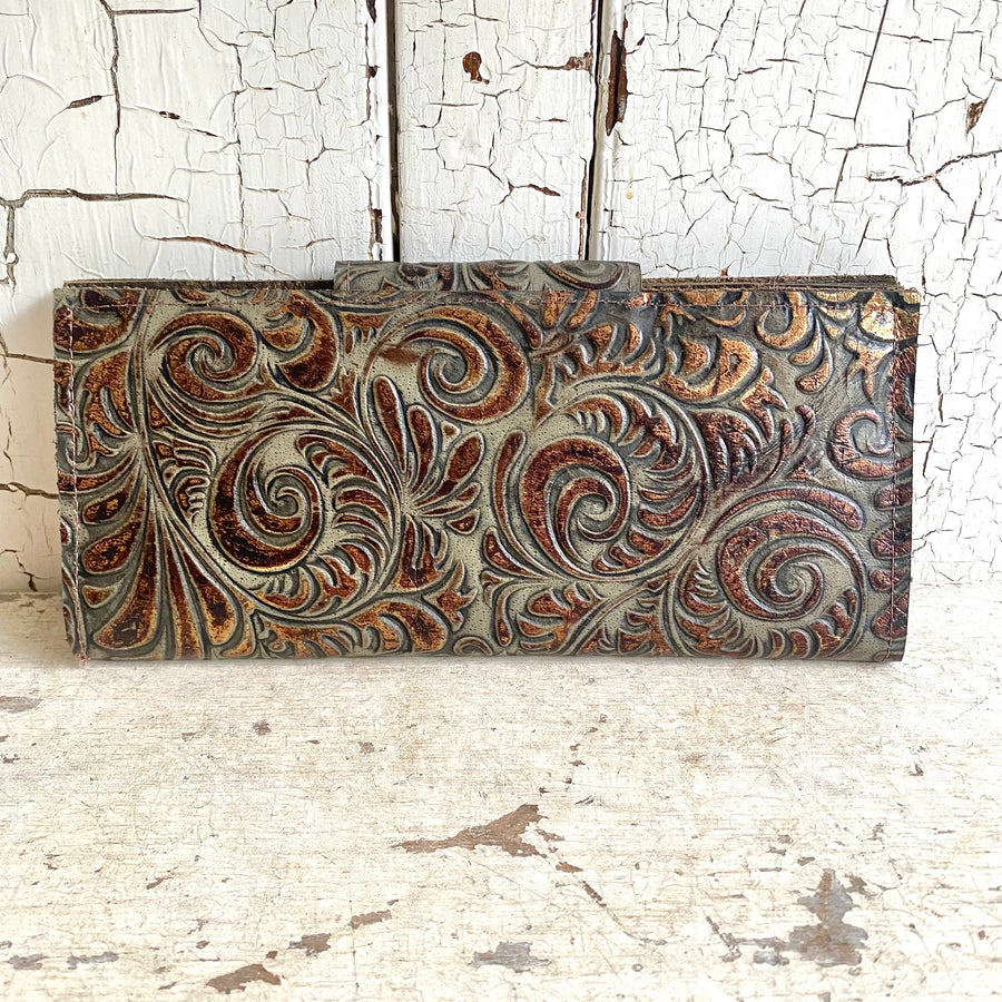 Upcycled Embossed LV Logo Dark Clutch