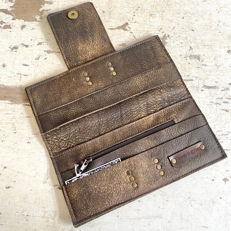 Upcycled Embossed LV Logo Dark Clutch