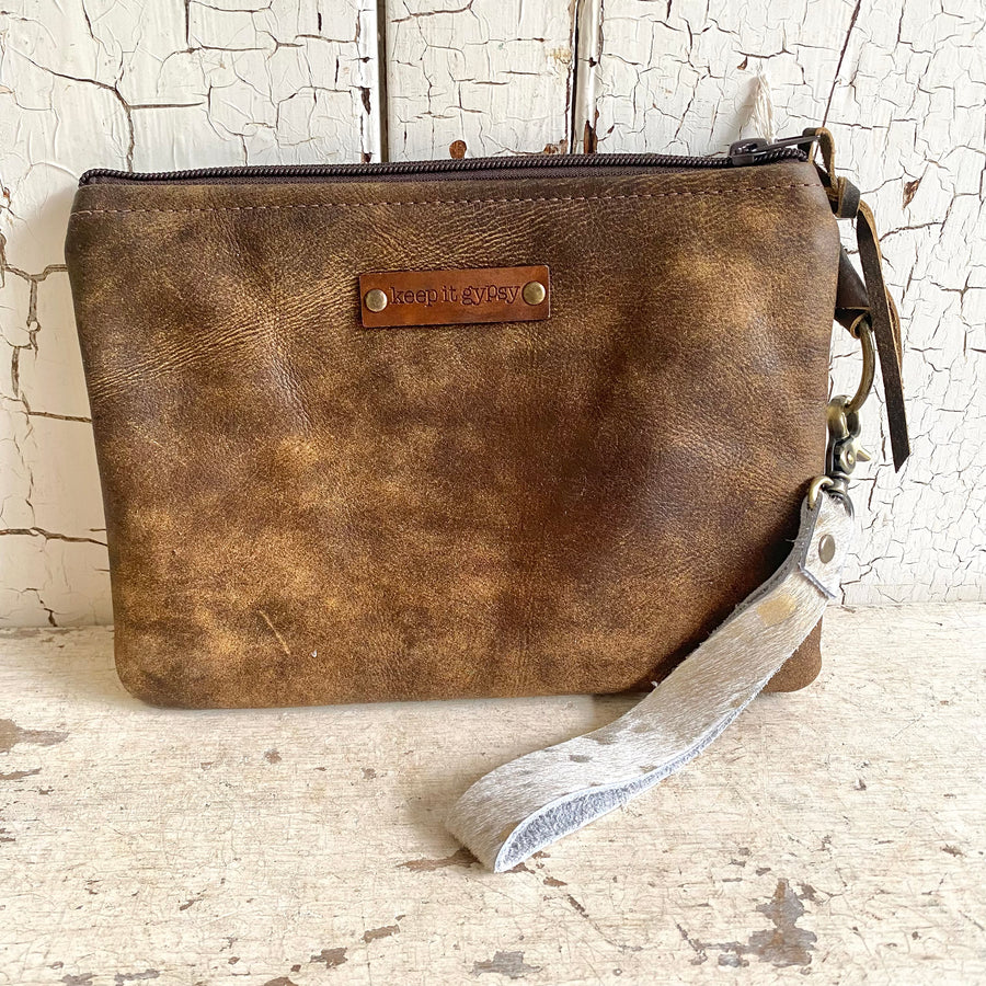 Upcycled LV Logo Cowhide Clutch with Strap