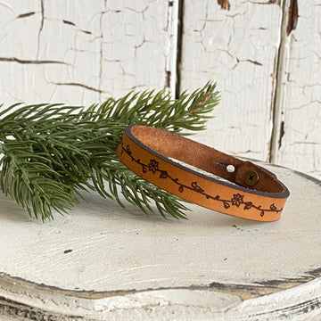 Handmade Stamped Leather Bracelet with Florals