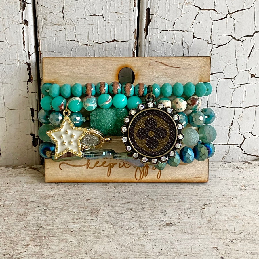 Upcycled LV Logo Stretch Bracelet Set