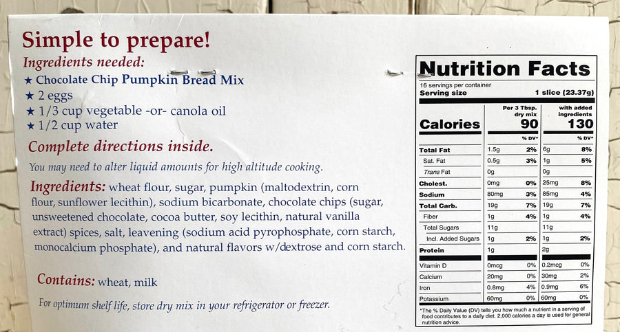 Chocolate Chip Pumpkin Bread Mix