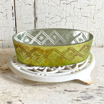 Etched Mercury Glass Dish - Green Tint