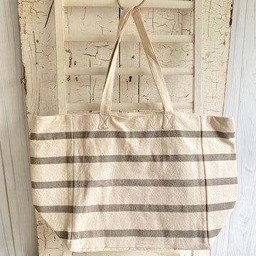 Cotton Gray & Cream Stripe Beach/Tote Bag - Large