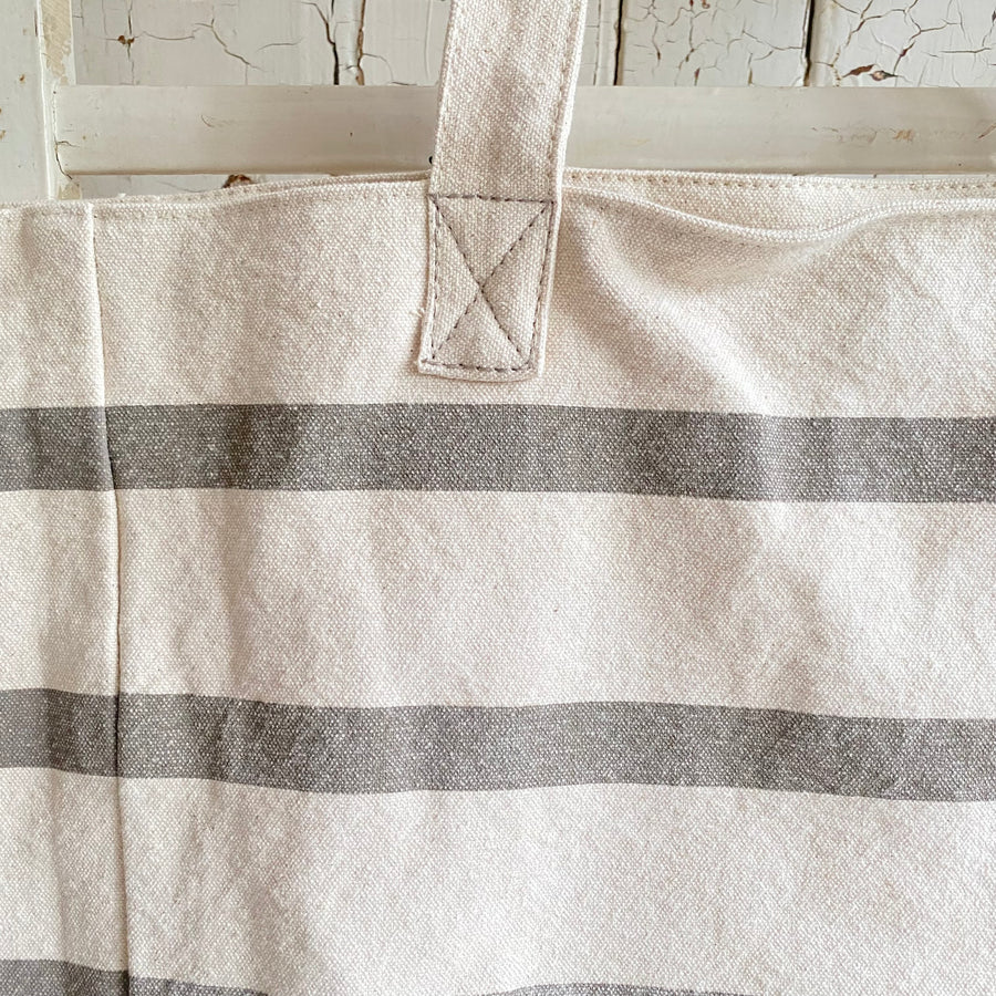 Cotton Gray & Cream Stripe Beach/Tote Bag - Large