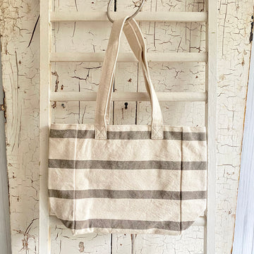 Cotton Gray & Cream Stripe Beach/Tote Bag - Small
