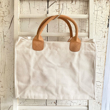 Cotton Canvas Tote with Leather Handles
