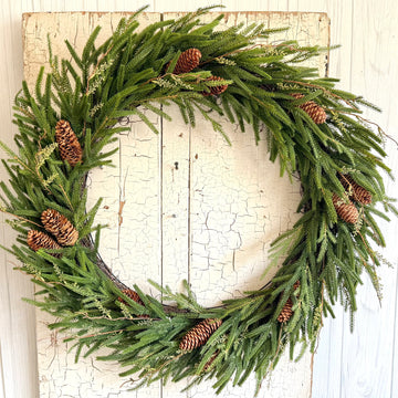 Large Real Feel Austrian Pine Wreath with Pinecones