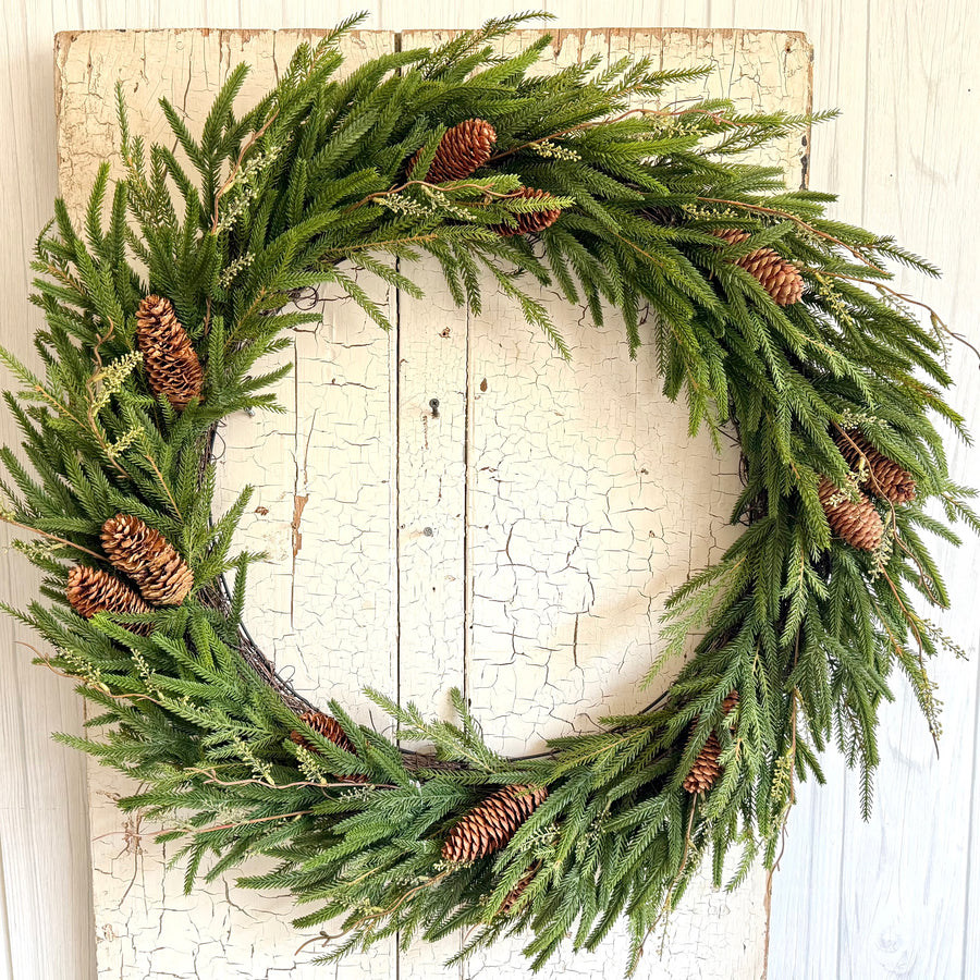 Large Real Feel Austrian Pine Wreath with Pinecones