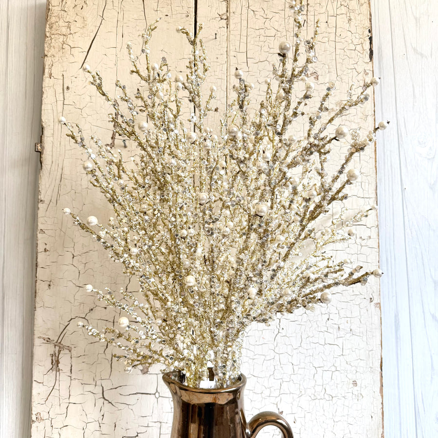 Gold Glittered Pearl Stem