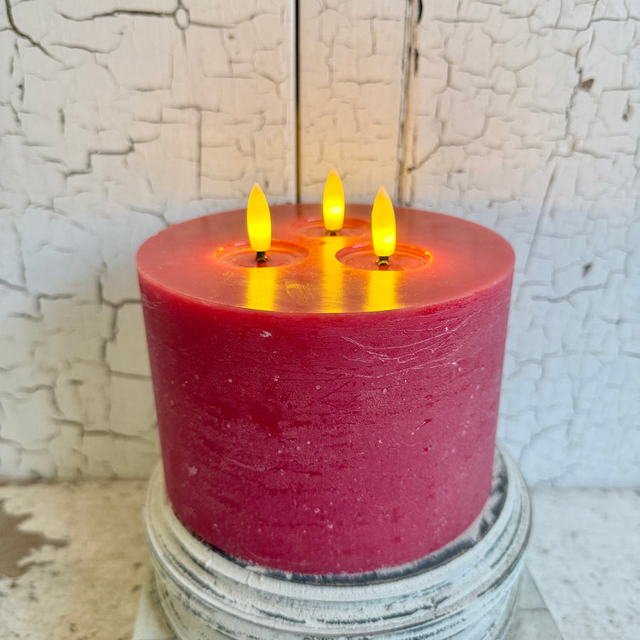 3 Wick Red Wax Pillar Candle