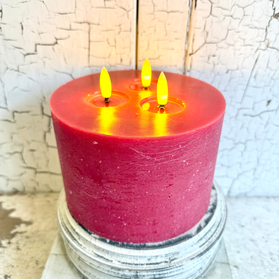 3 Wick Red Wax Pillar Candle