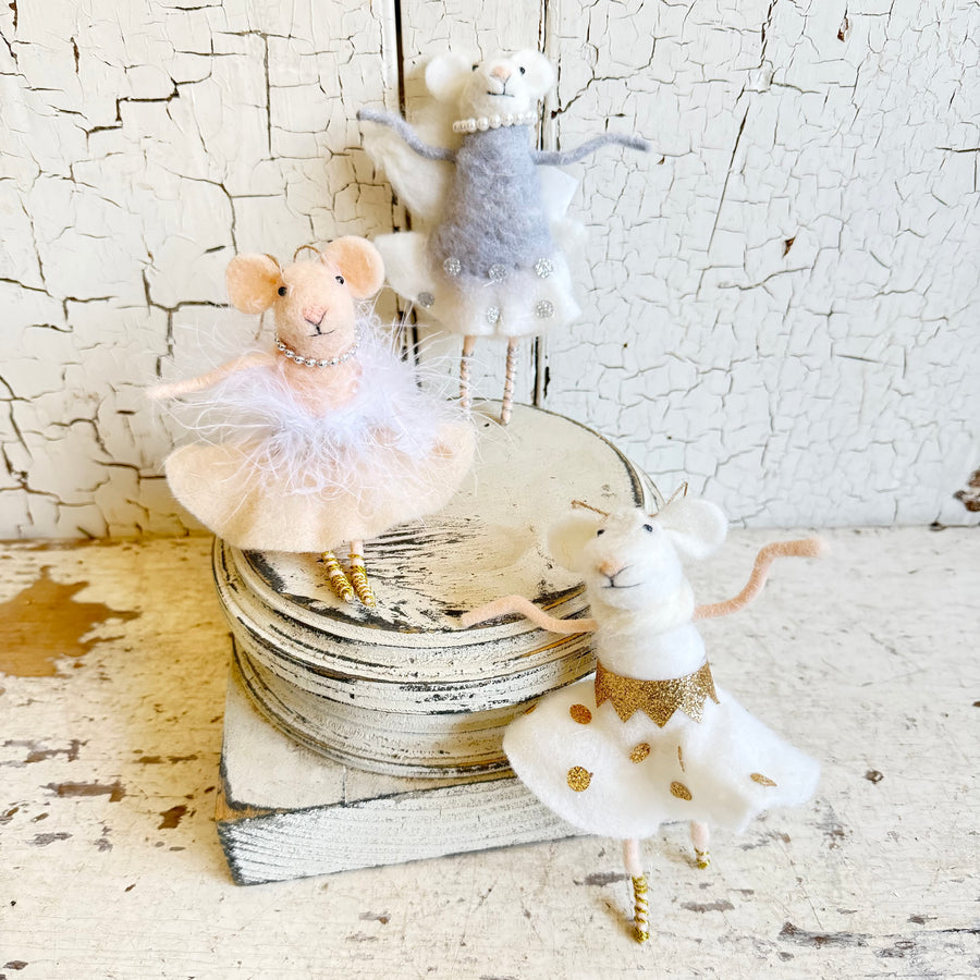 Handmade Felt Wool Ornament - Princess Mice