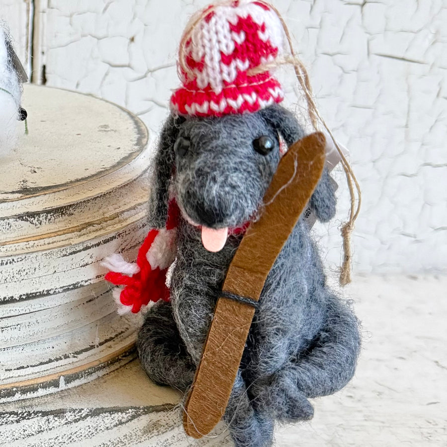 Handmade Felt Wool Ornament - Christmas Dogs