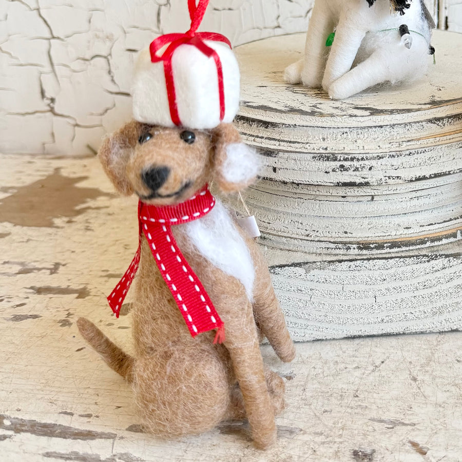 Handmade Felt Wool Ornament - Christmas Dogs