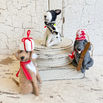 Handmade Felt Wool Ornament - Christmas Dogs