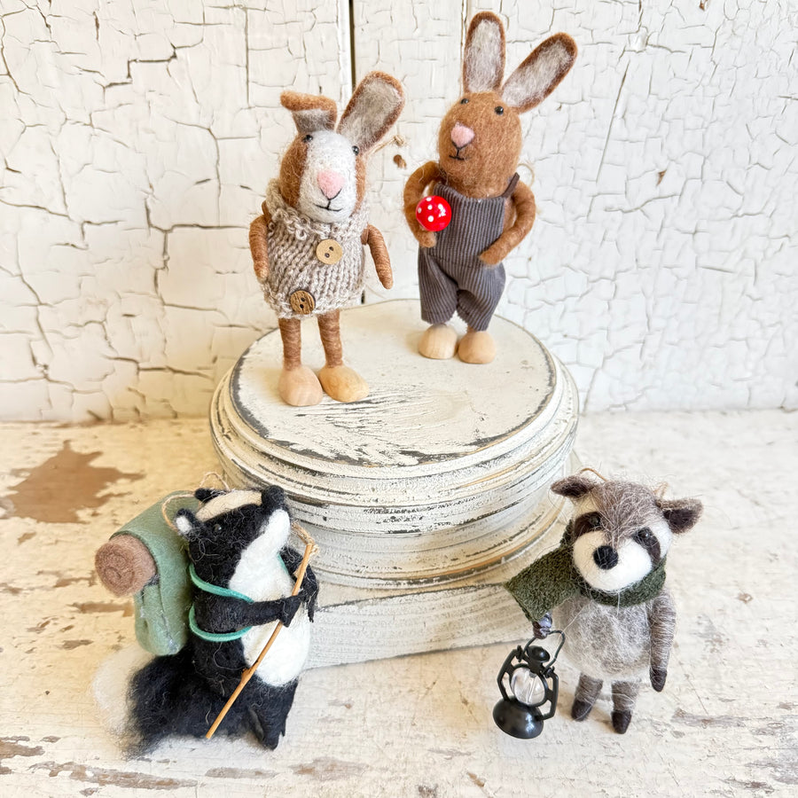 Handmade Felt Wool Ornament - Hiking Crew