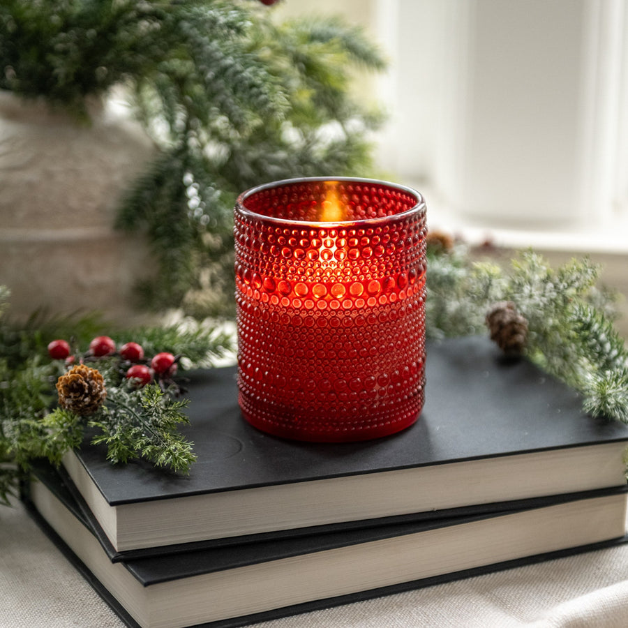 Red Beaded Glass LED Timer Candle