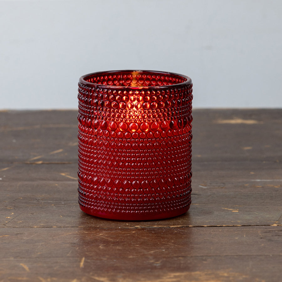 Red Beaded Glass LED Timer Candle