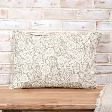 Beige Spring Floral & Leaves Lumbar Pillow