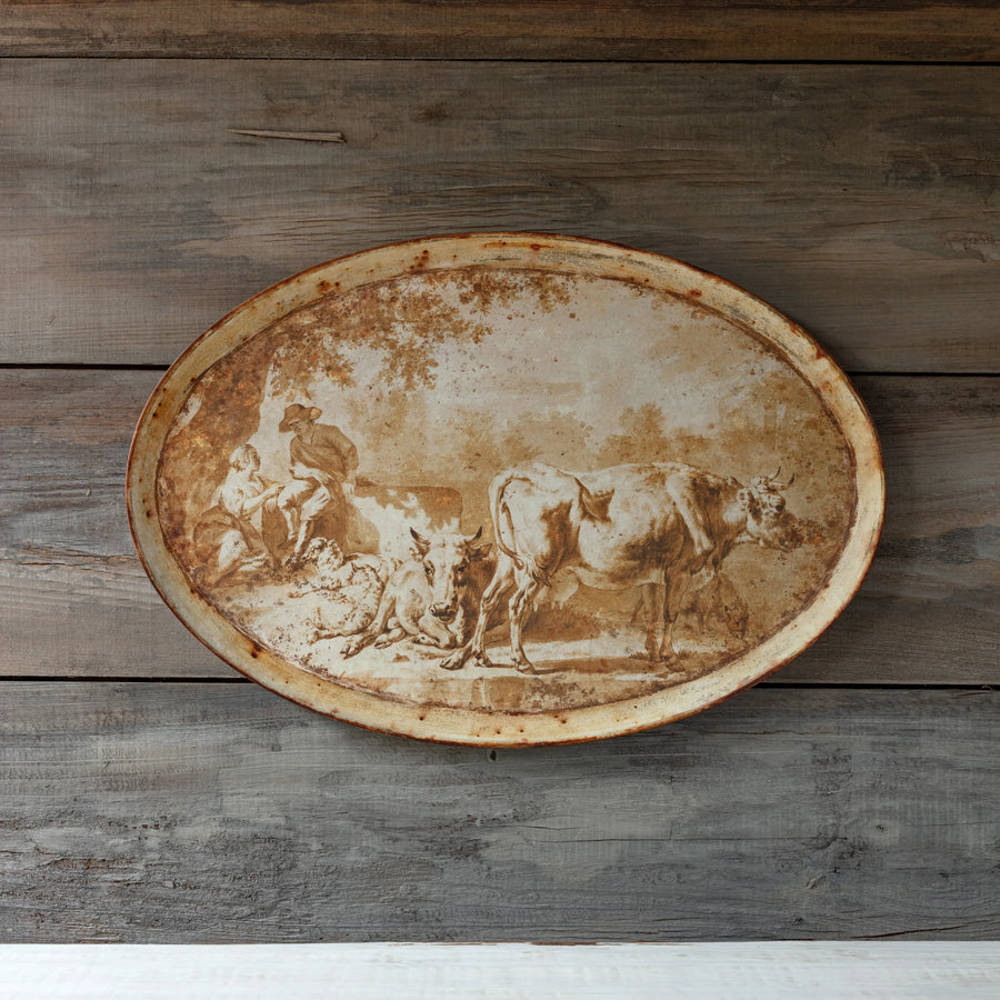 Vintage Look Burnished Oval Tray