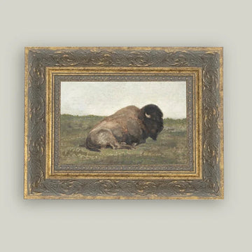 Antique Style Framed Print - Resting Bison 7x5