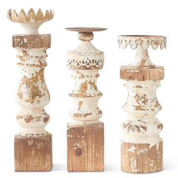 Set of 3 Metal & Wood Candleholders