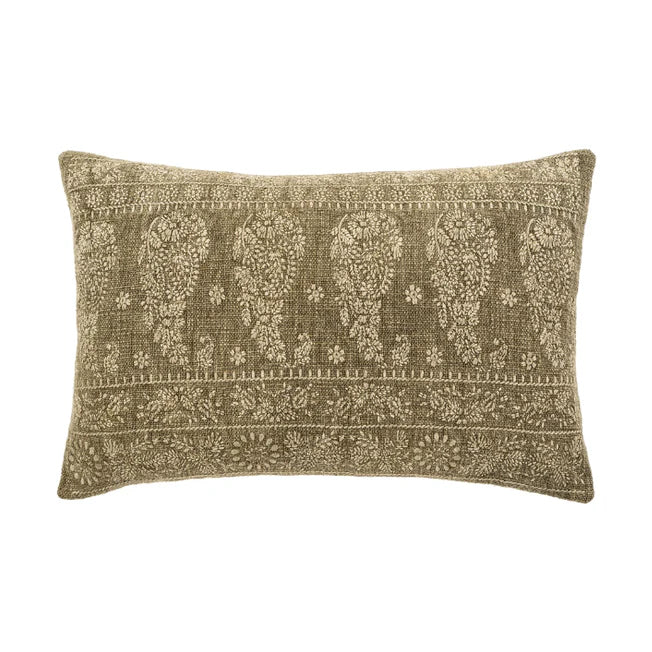 Hand Embroidered Sage Nisha Lumbar Pillow