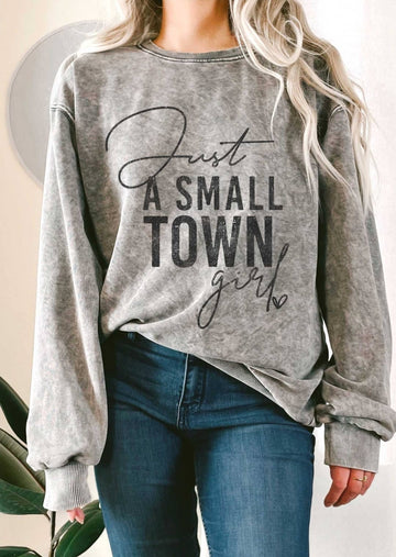Cotton Mineral Washed Small Town Girl Sweatshirt -Gray