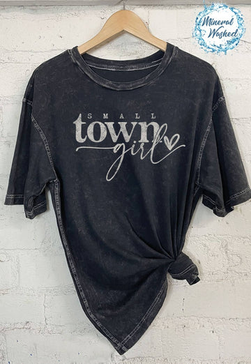 Cotton Mineral Washed Small Town Girl Tee -Black