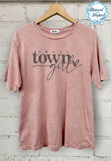 Cotton Mineral Washed Small Town Girl Tee -Dusty Pink
