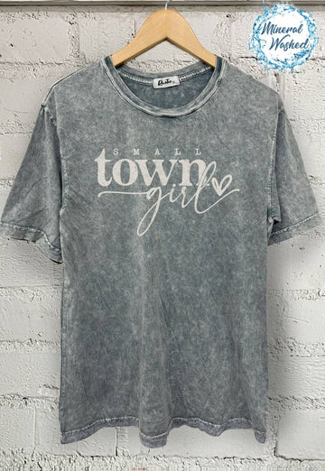 Cotton Mineral Washed Small Town Girl Tee -Gray
