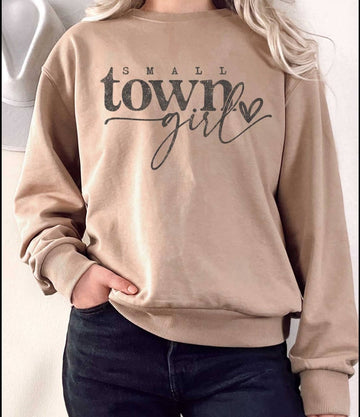 Cotton Mineral Washed Small Town Girl Sweatshirt -Tan